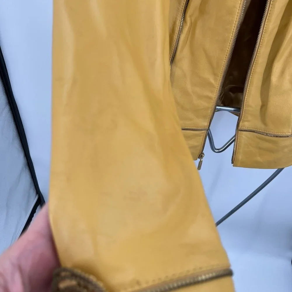 Vintage Bradley Bayou Butter Yellow Leather Jacket with Zipper‎ accents Size S - Picture 10 of 14